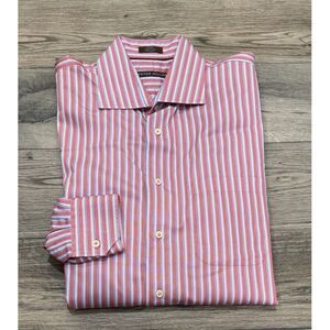 Peter Millar Shirt Mens Large Pink Blue‎ Striped L/S Button Up Cotton
